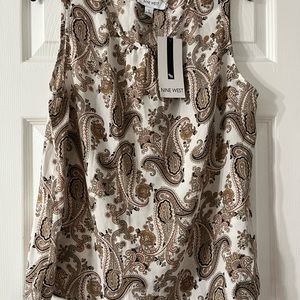 Nine West Women’s Large Dress Blouse New $59 Beige/white Floral Print.